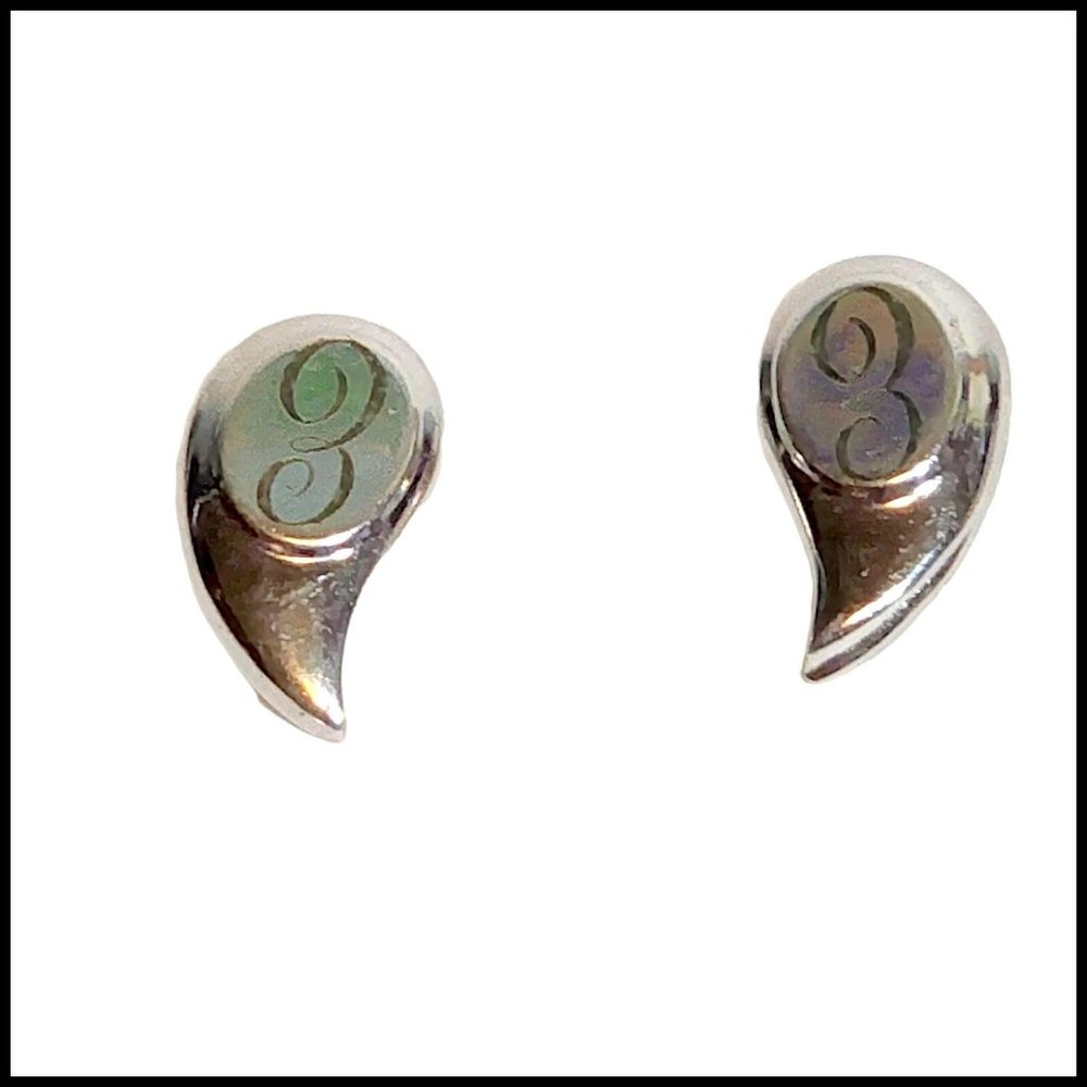 Vintage Monet Earrings Comma Drop Clip On Letter Initial E Silver Tone